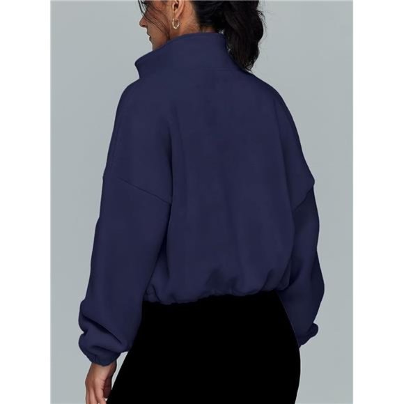 Womens Ultra Soft Hoodies Oversized Long Sleeve Sweatshirts - Dark Blue Jacket - Picture 4 of 6
